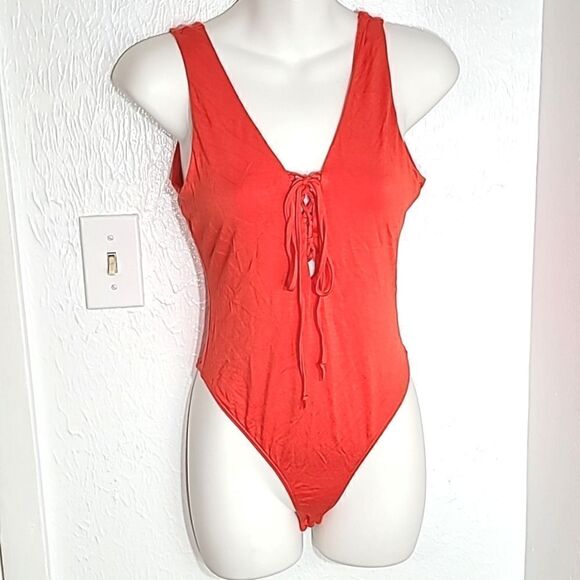 Caren Forbes Other - Caren Forbes One-piece Lace-up Front Orange Bathing Suit, Size Small, NWOT